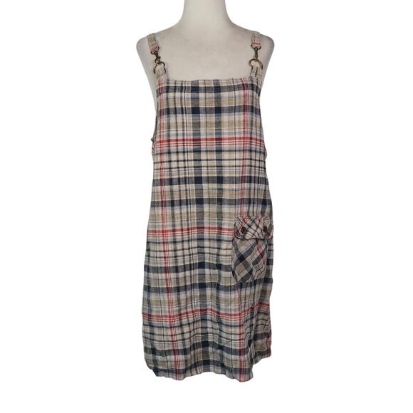 Vintage 90s St. John's Bay Tan Black Mini Overall Dress Skirtall L - Picture 1 of 5